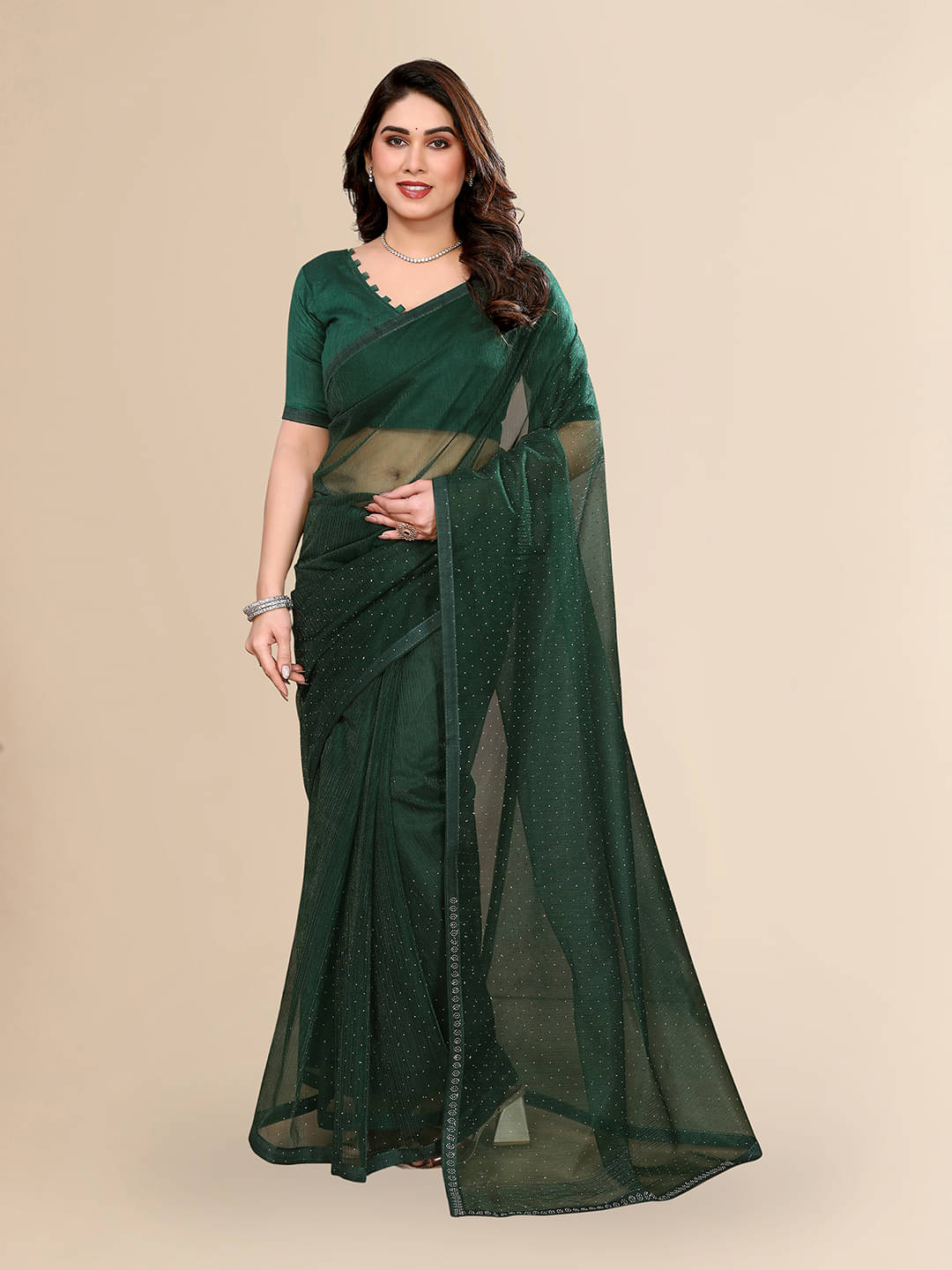 Kashvi Sarees Net Solid Ilkal Saree With Unstitched Blouse Piece ( Green ) Kashvi Sarees Net Solid Ilkal Saree With Unstitched Blouse Piece ( Green )