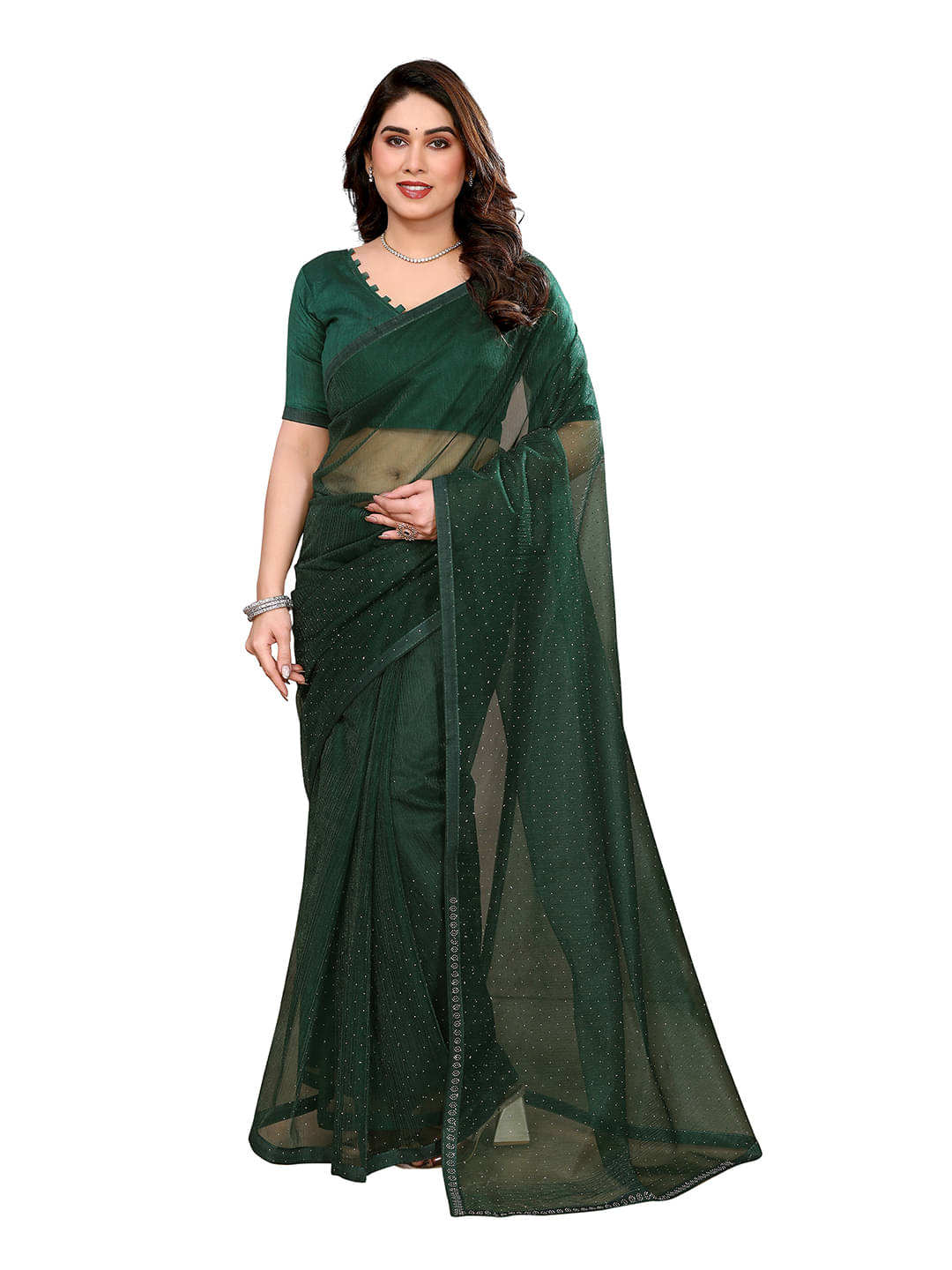 Kashvi Sarees Net Solid Ilkal Saree With Unstitched Blouse Piece ( Green ) Kashvi Sarees Net Solid Ilkal Saree With Unstitched Blouse Piece ( Green )