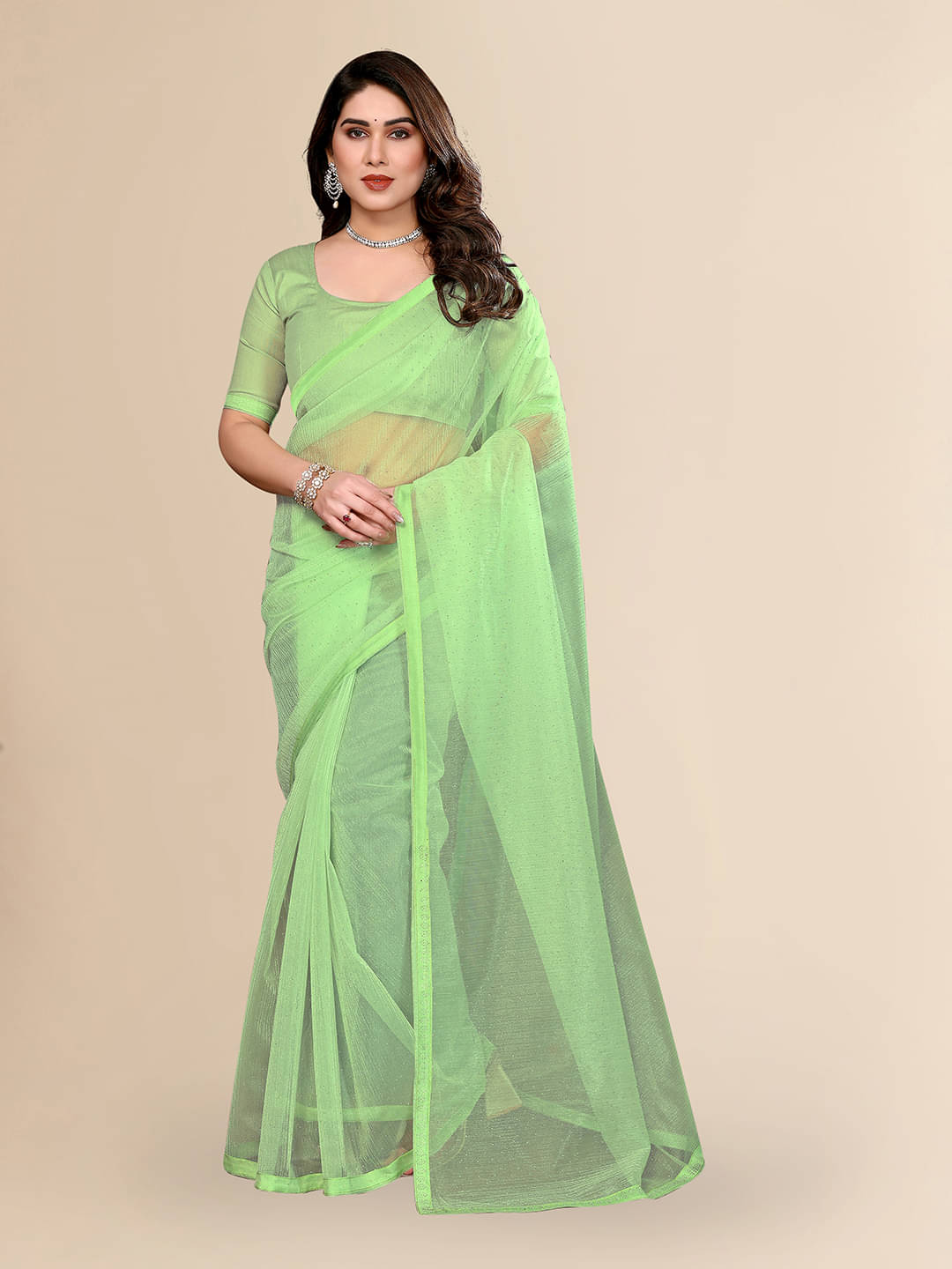     			Kashvi Sarees Net Solid Ilkal Saree With Unstitched Blouse Piece ( Light Green )