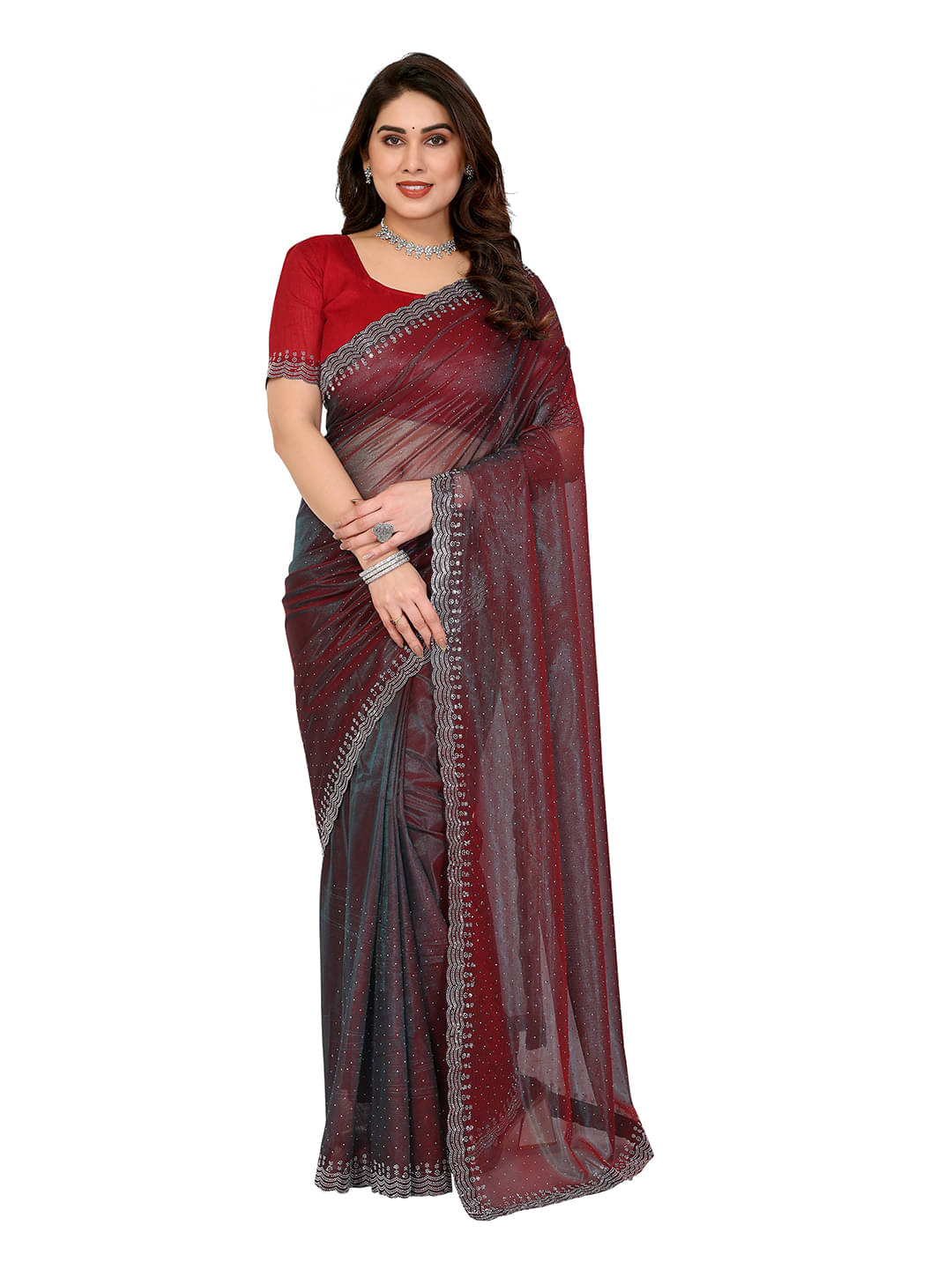     			Kashvi Sarees Net Solid Ilkal Saree With Unstitched Blouse Piece ( Red )