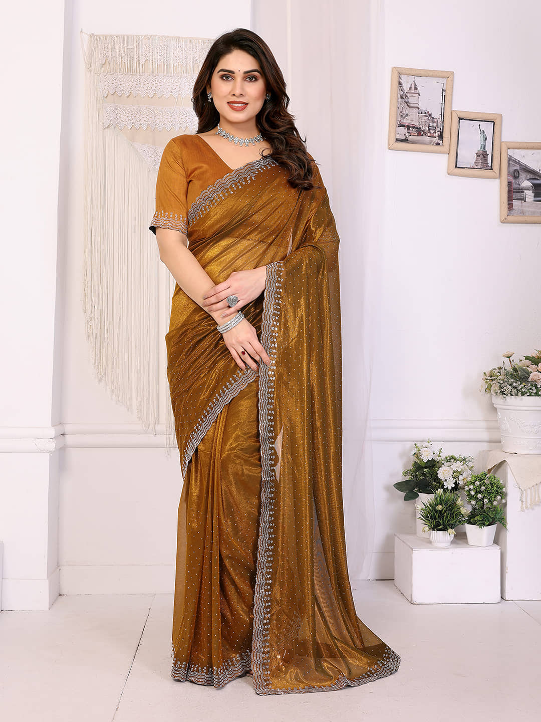 Kashvi Sarees Net Solid Ilkal Saree With Unstitched Blouse Piece ( Yellow ) - Sarees | Buy online on ZillyBuy