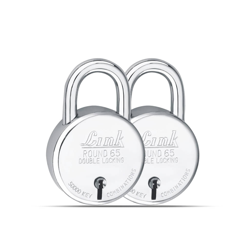 Link Round Silver steel lock with 3 keys | Lock and Keys | Door Lock | Padlock ( Pack of 2 ) (LINK-ROUND 65 MM) Link Round Silver steel lock with 3 keys | Lock and Keys | Door Lock | Padlock ( Pack of 2 ) (LINK-ROUND 65 MM)