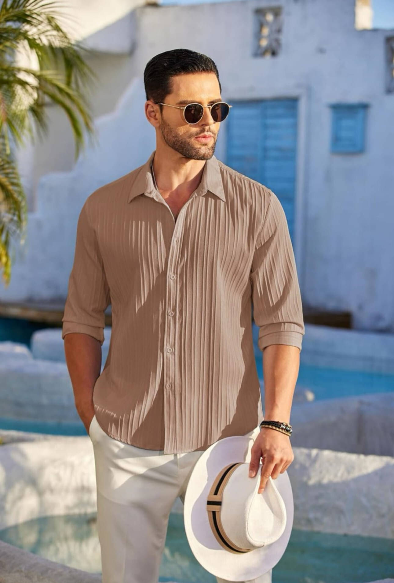 MENTIFIC Polyester Regular Fit Self Design Full Sleeves Men's Casual Shirt - Beige ( Pack of 1 ) MENTIFIC Polyester Regular Fit Self Design Full Sleeves Men's Casual Shirt - Beige ( Pack of 1 )
