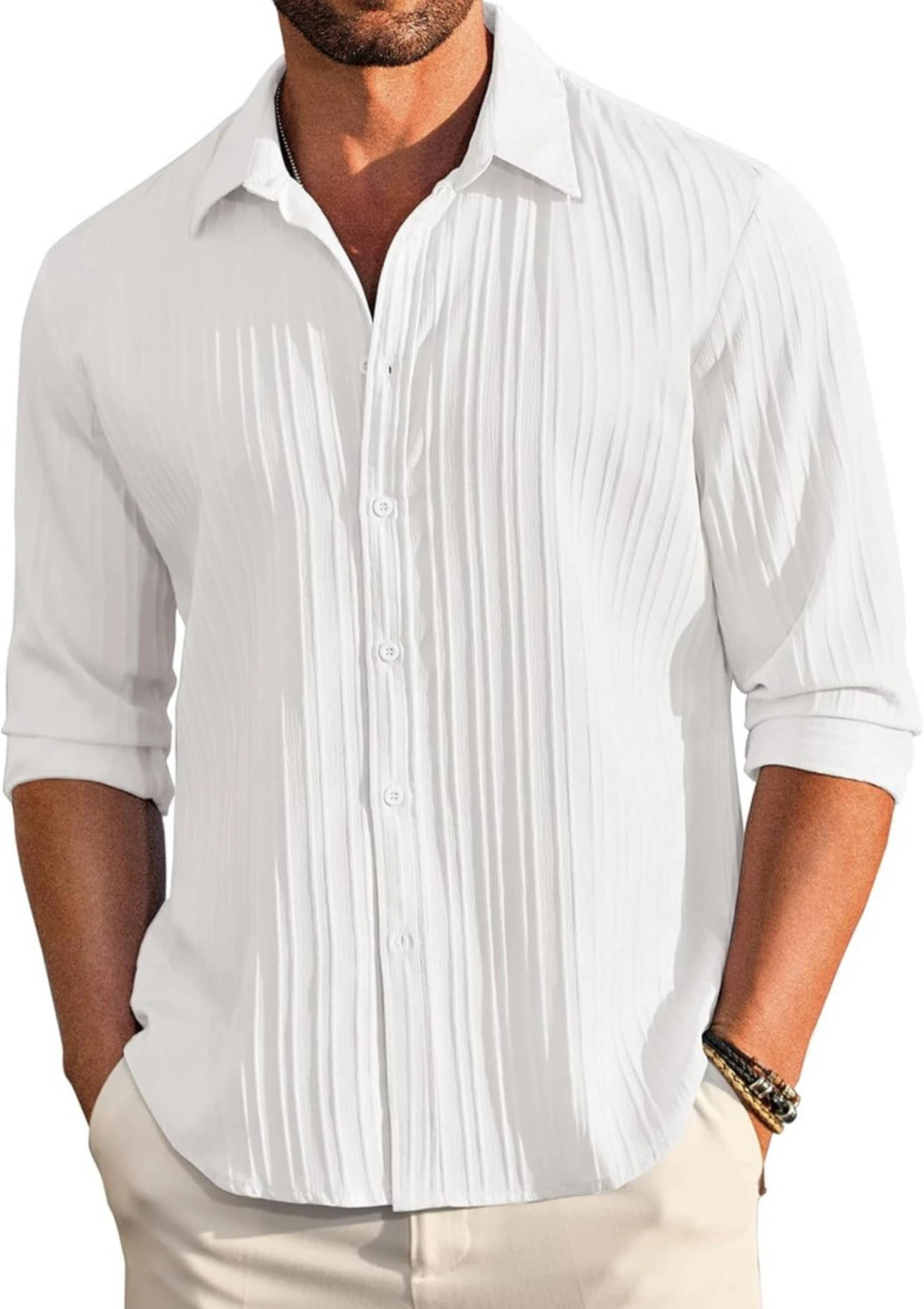 MENTIFIC Polyester Regular Fit Self Design Full Sleeves Men's Casual Shirt - White ( Pack of 1 ) MENTIFIC Polyester Regular Fit Self Design Full Sleeves Men's Casual Shirt - White ( Pack of 1 )