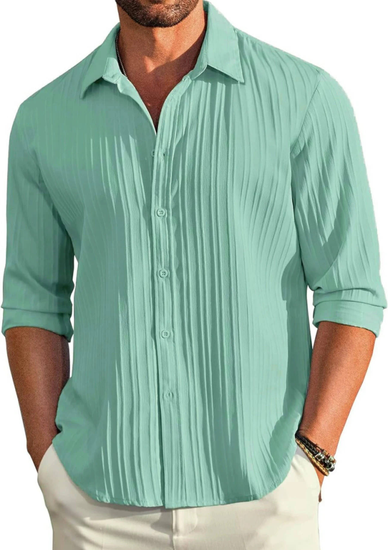 MENTIFIC Polyester Regular Fit Self Design Full Sleeves Men's Casual Shirt - Mint Green ( Pack of 1 ) MENTIFIC Polyester Regular Fit Self Design Full Sleeves Men's Casual Shirt - Mint Green ( Pack of 1 )