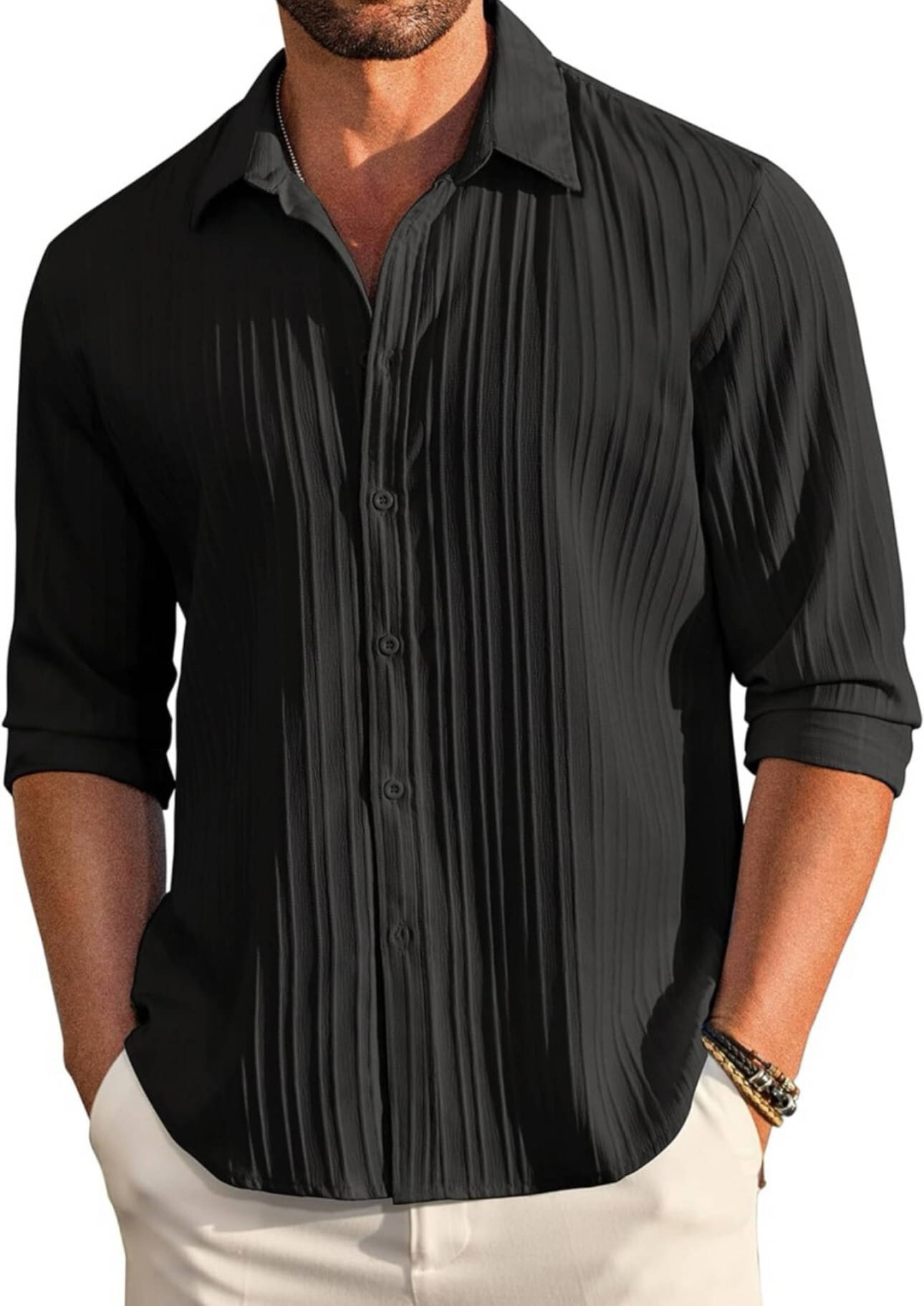 MENTIFIC Polyester Regular Fit Self Design Full Sleeves Men's Casual Shirt - Black ( Pack of 1 ) MENTIFIC Polyester Regular Fit Self Design Full Sleeves Men's Casual Shirt - Black ( Pack of 1 )