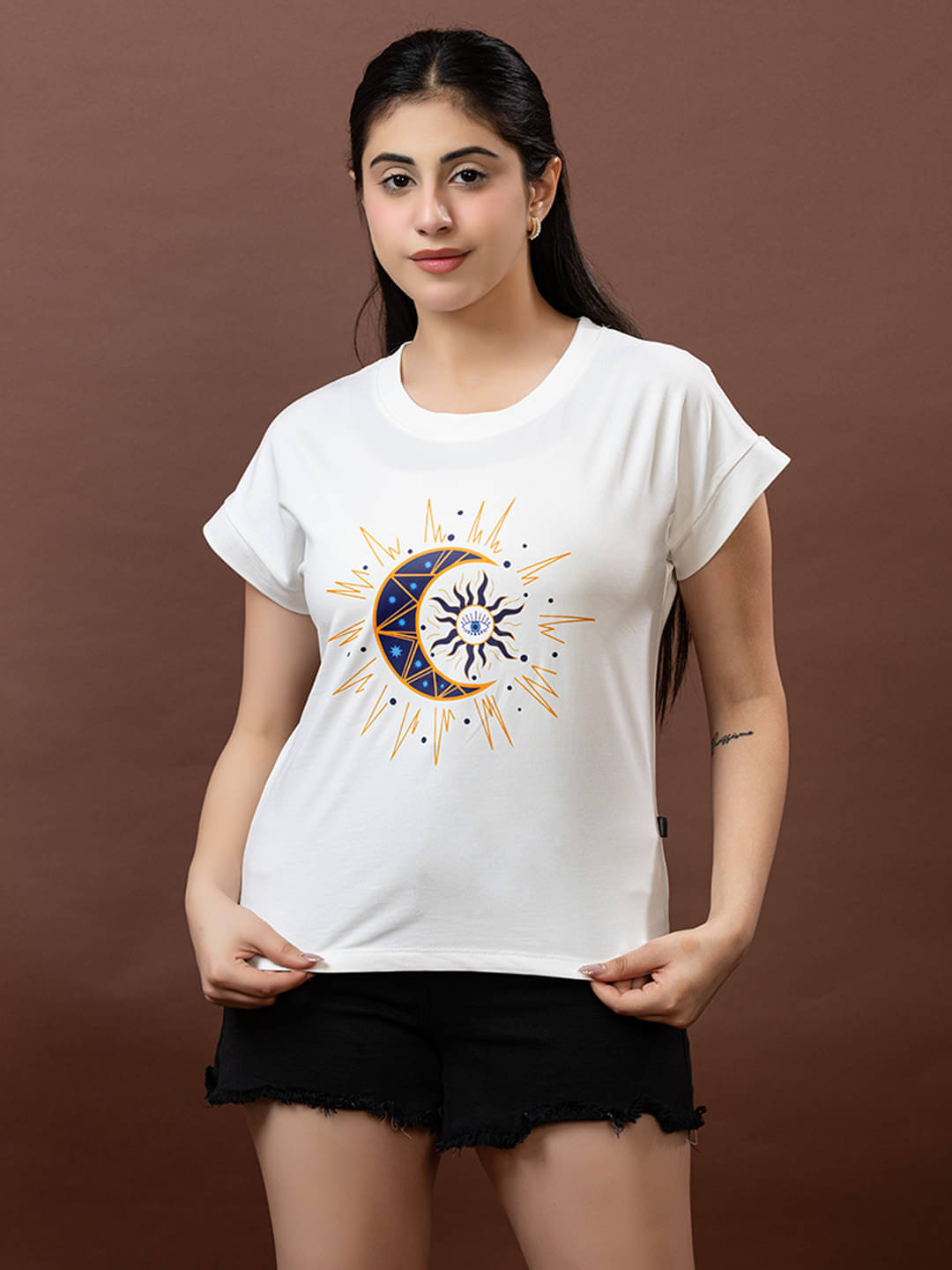     			MINIORRA Women's Cotton Blend A-Line Top ( White )