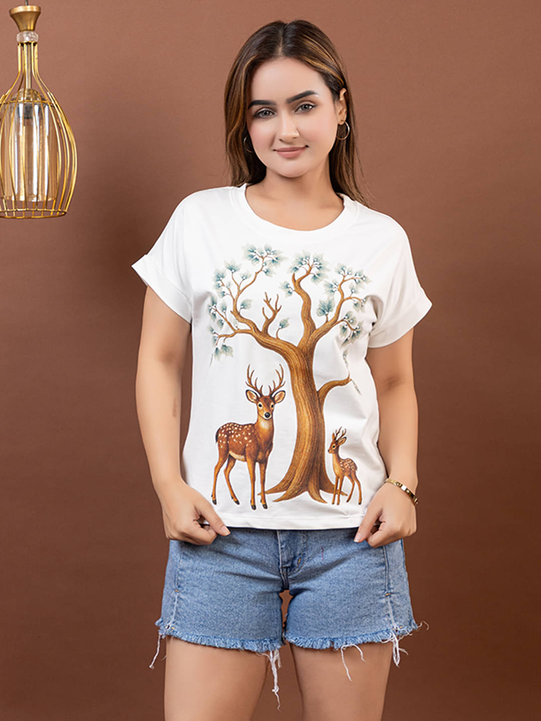     			MINIORRA Women's Cotton Blend A-Line Top ( White )