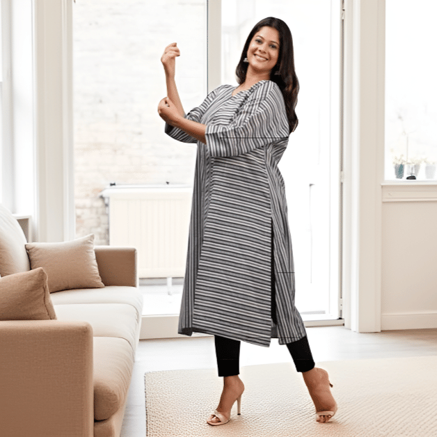 MRS Fashion Women 100% Cotton Striped Kaftan Kurti ( Grey ) - Kurtis, Tunics | Buy online on ZillyBuy