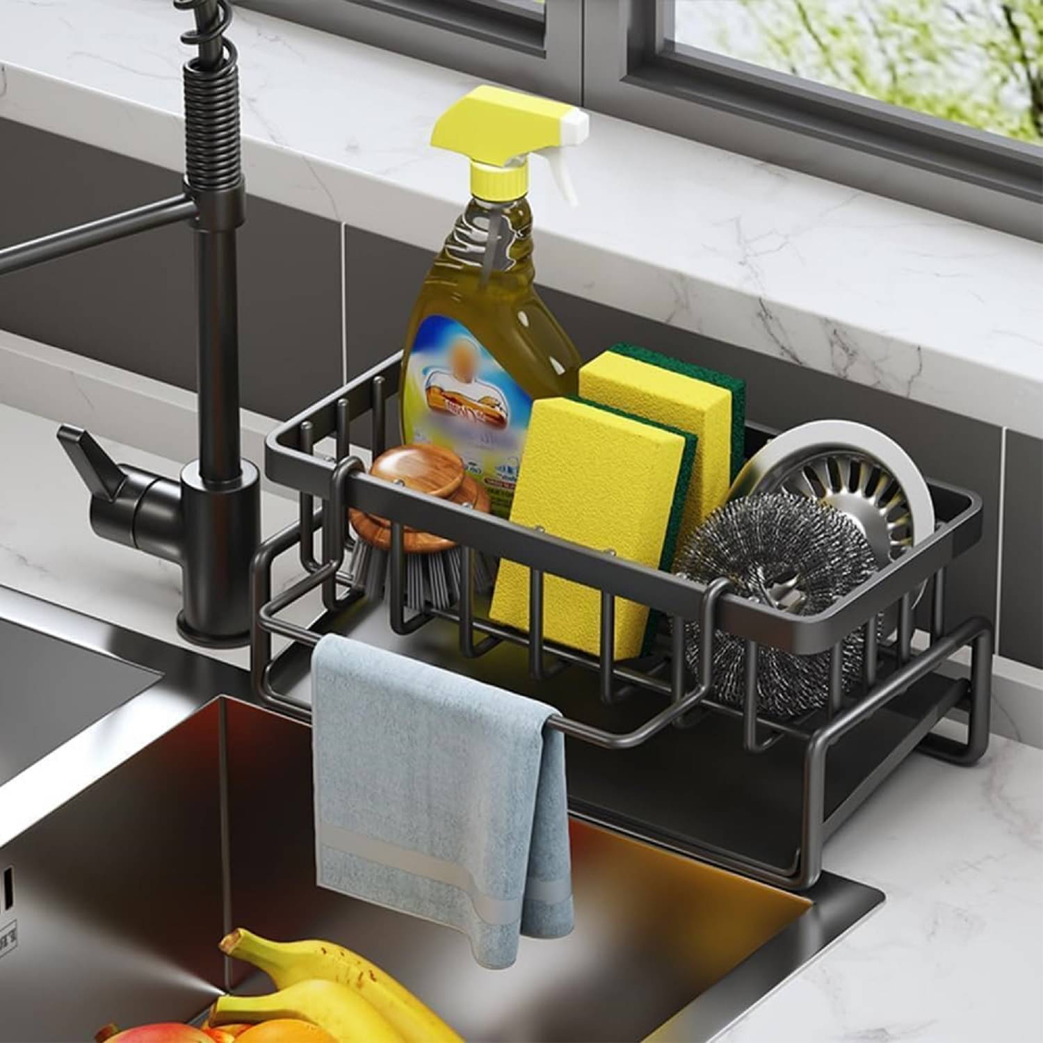     			Metal Sink Draining Rack Caddy with Quick Draining Design Stainless Steel Big Sink Rustproof Multipurpose Utensil Holder for Kitchen