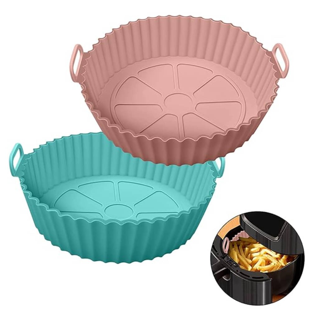     			NEKIFACE Air Fryer Liners I Round Silicone Basket Baking Tray I Pot with Ear Handles I Nonstick Reusable Heat Resistant I Cooking Oven Insert Accessories - Multicolor (8 inch, Pack of 2)