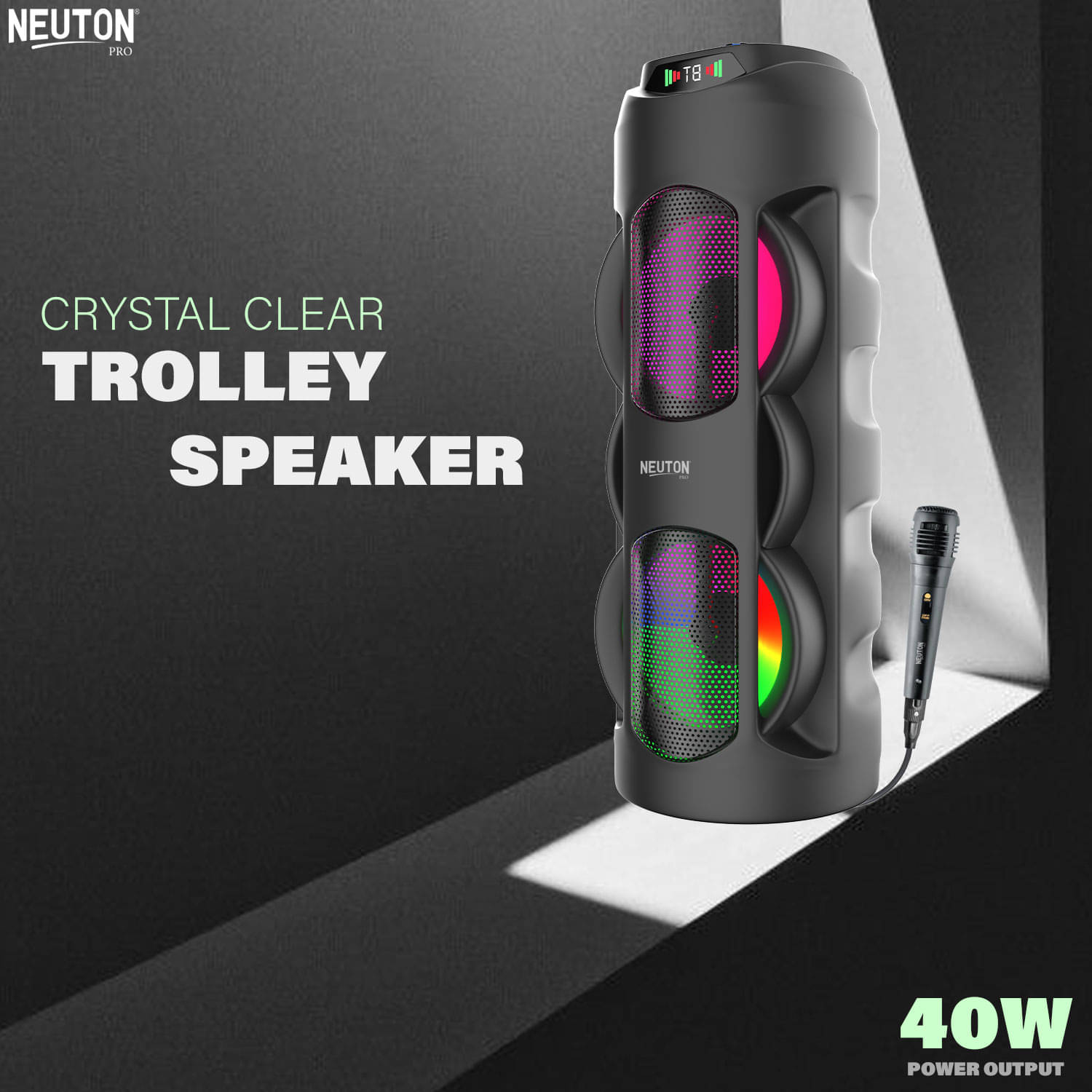     			NEUTON PRO WOW 40 W Bluetooth Speaker Bluetooth v5.0 with USB,SD card Slot,Aux Playback Time 4 hrs Black