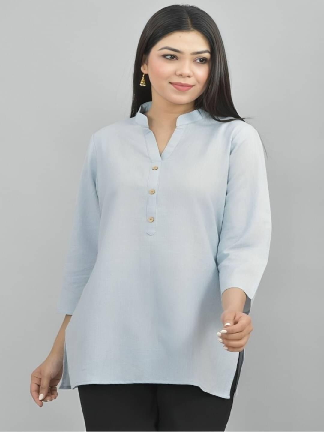 PLUS PARADISE Women Rayon Solid Straight Kurti ( Light Blue ) PLUS PARADISE Women Rayon Solid Straight Kurti ( Light Blue )