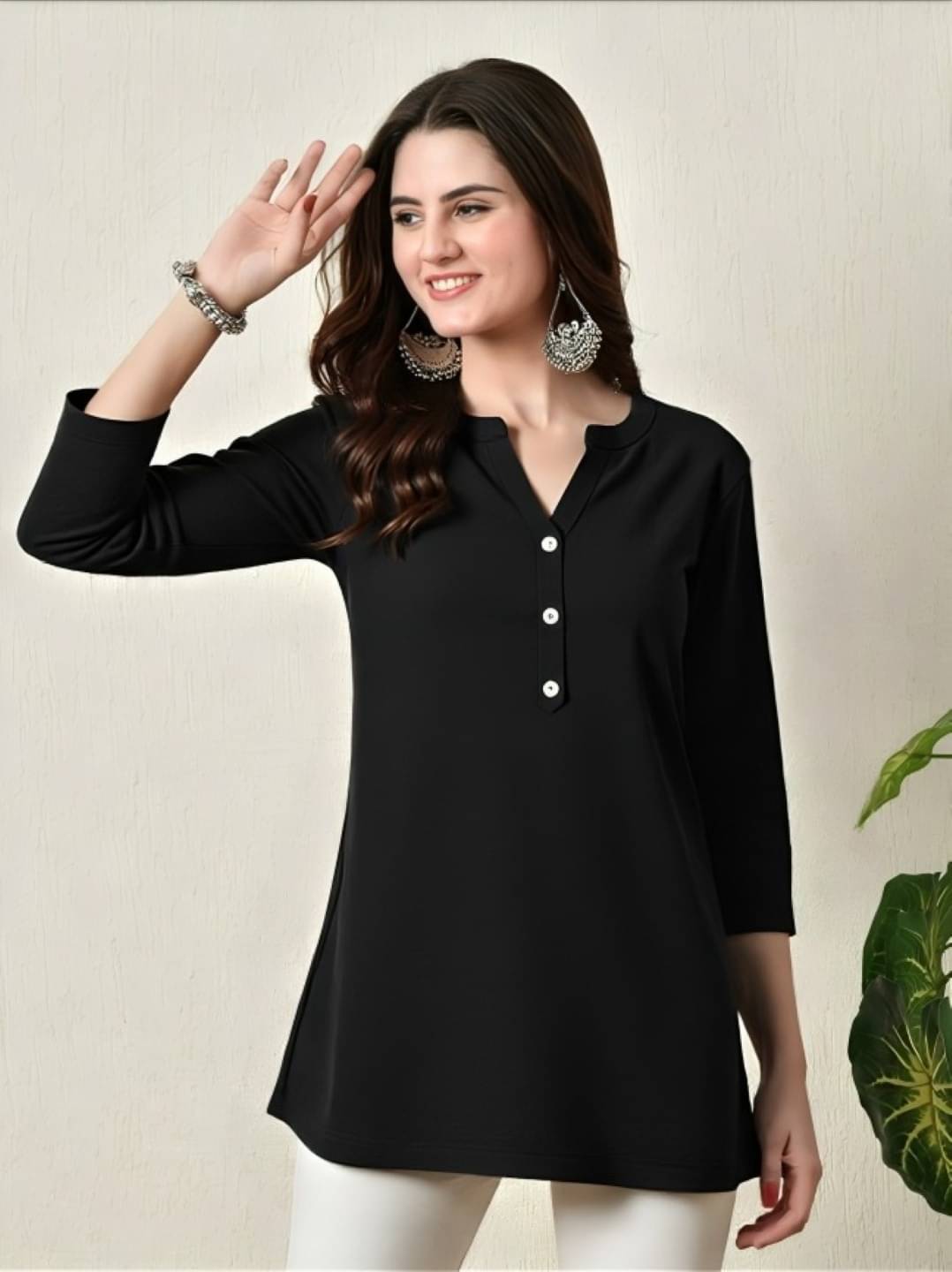 PLUS PARADISE Women Rayon Solid Straight Kurti ( Black ) PLUS PARADISE Women Rayon Solid Straight Kurti ( Black )