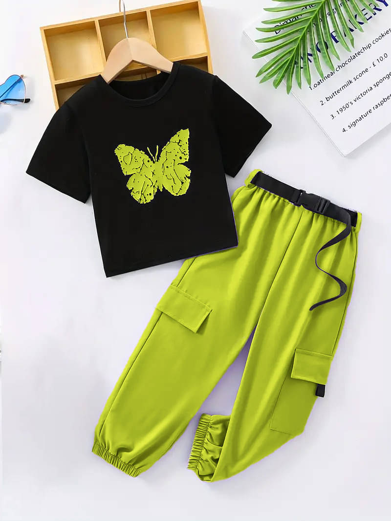 PORPY Pack of 1 Girls Cotton Blend T-shirt & Pants ( Fluorescent Green ) PORPY Pack of 1 Girls Cotton Blend T-shirt & Pants ( Fluorescent Green )