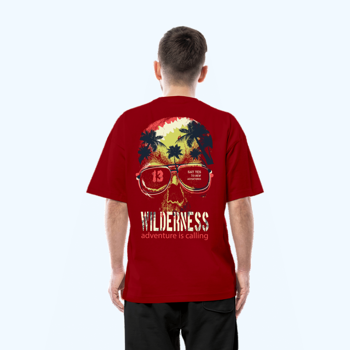 PUGAROO Men Cotton Oversized Fit Printed T-Shirt ( Red )     			PUGAROO Men Cotton Oversized Fit Printed T-Shirt ( Red )
