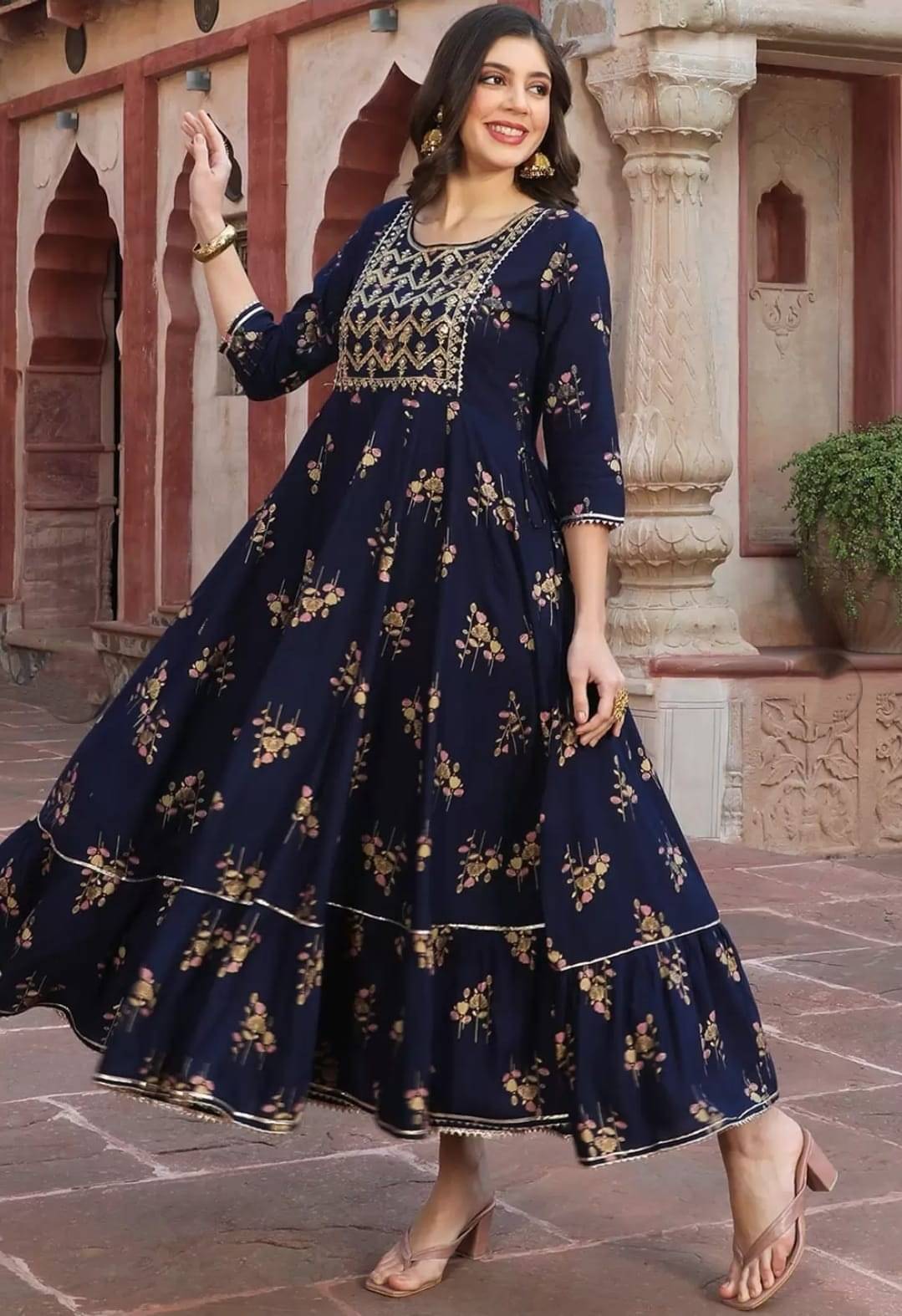 RAMESHTH Women Rayon Anarkali Stitched Ethnic Gown ( Navy Blue ) RAMESHTH Women Rayon Anarkali Stitched Ethnic Gown ( Navy Blue )