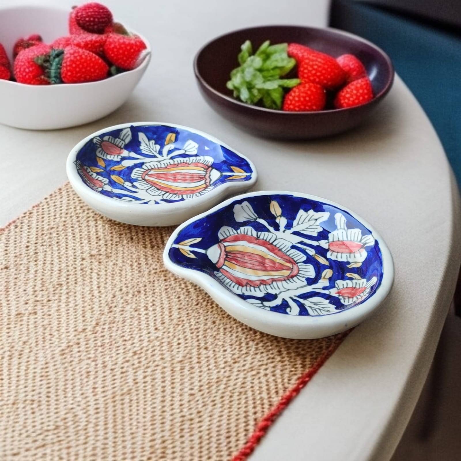     			Rizasta Blue Round Spn Ceramic Printed Cutlery Holder Dark Blue ( Pack of 2 )