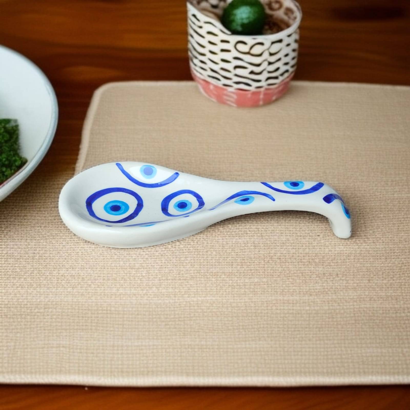     			Rizasta Evil Eye Lng Spn Ceramic Printed Cutlery Holder White ( Pack of 1 )