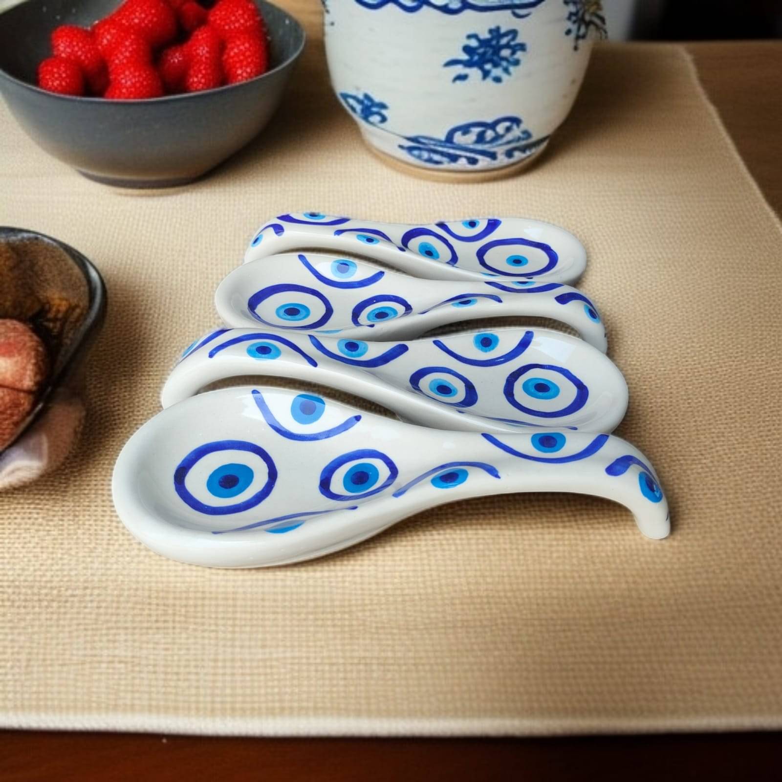     			Rizasta Evil Eye Lng Spn Ceramic Printed Cutlery Holder White ( Pack of 4 )