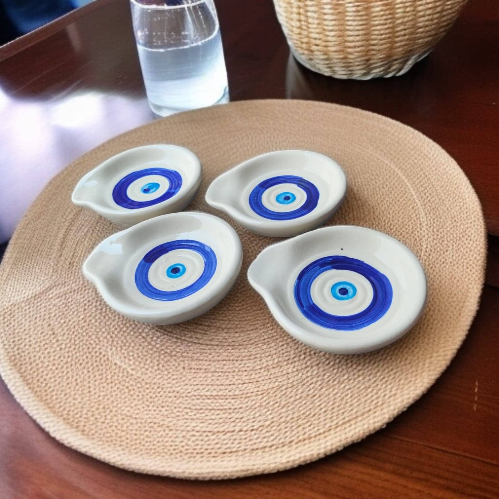     			Rizasta Evil Eye Round Spn Ceramic Printed Cutlery Holder White ( Pack of 4 )