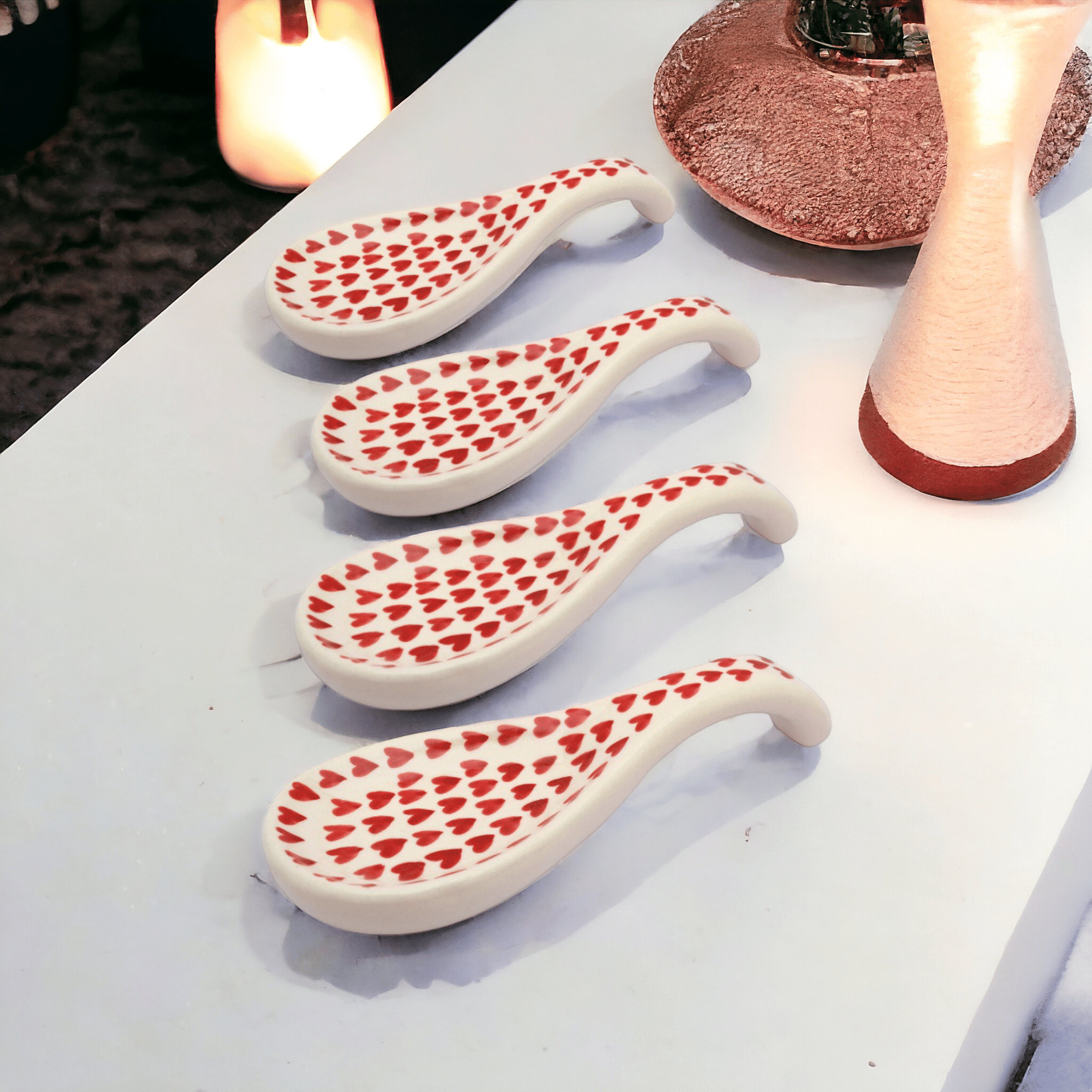     			Rizasta Red Heart Lng Spn Ceramic Printed Cutlery Holder Red ( Pack of 4 )