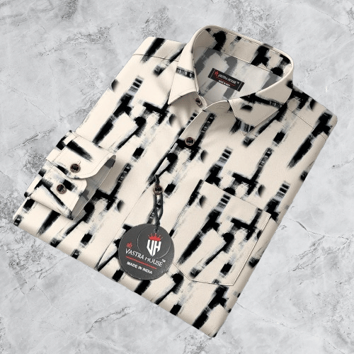     			SHREE VASTRA HOUSE Cotton Blend Regular Fit Printed Full Sleeves Men's Casual Shirt - Cream ( Pack of 1 )