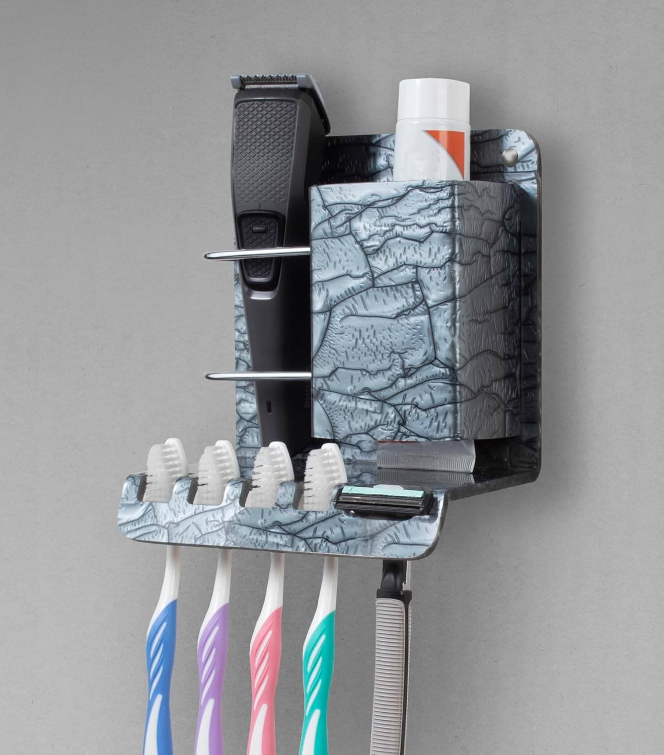     			Spiry Wall Mounted Nail Free Acrylic Multipurpose Toothbrush Stand for Bathroom Storage Holder for Toothpaste Razor Comb Trimmer Tongue Cleaner Toiletries Organizer(Self-Adhesive,No Drilling)