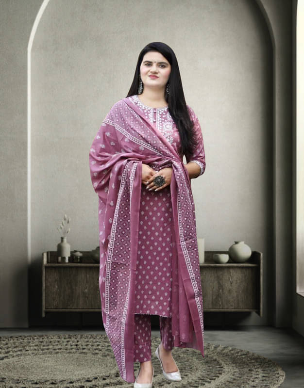    			Supar Sleave Women Rayon Printed Straight Kurti With Pants ( Pink )