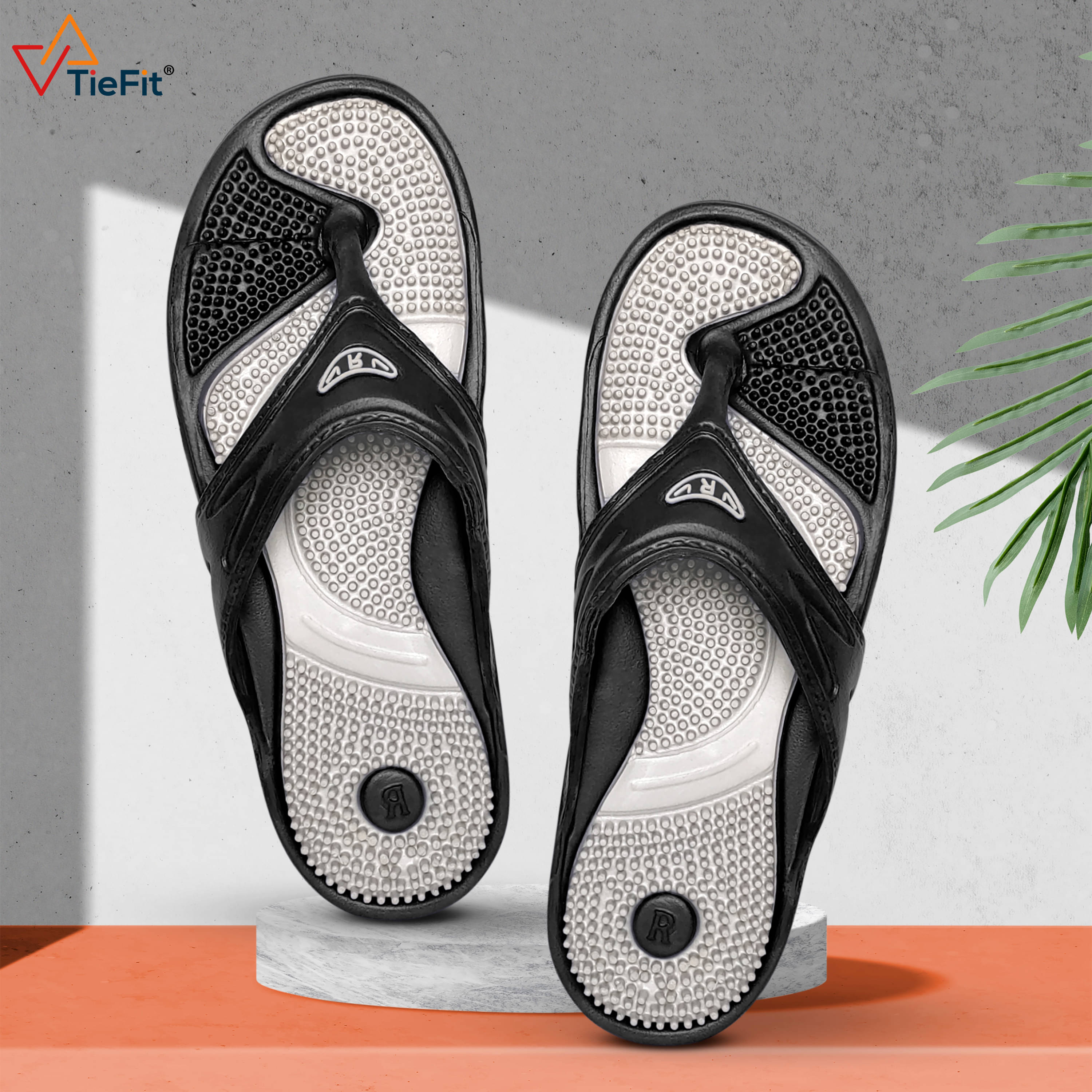     			TieFit Black Men's Massage Flip Flop