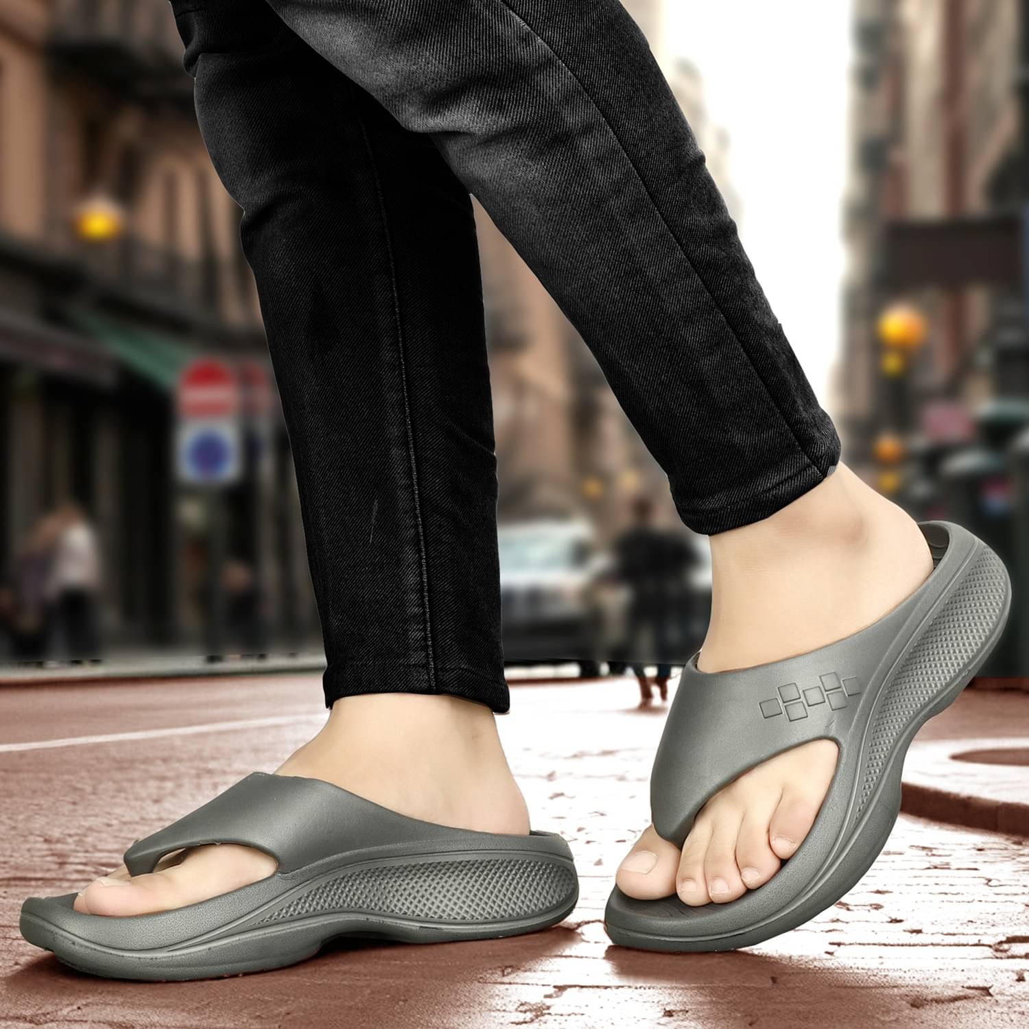     			Trotus Dark Grey Men's Thong Flip Flop