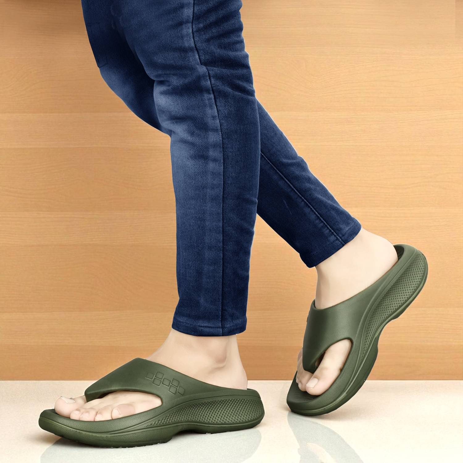     			Trotus Olive Men's Thong Flip Flop