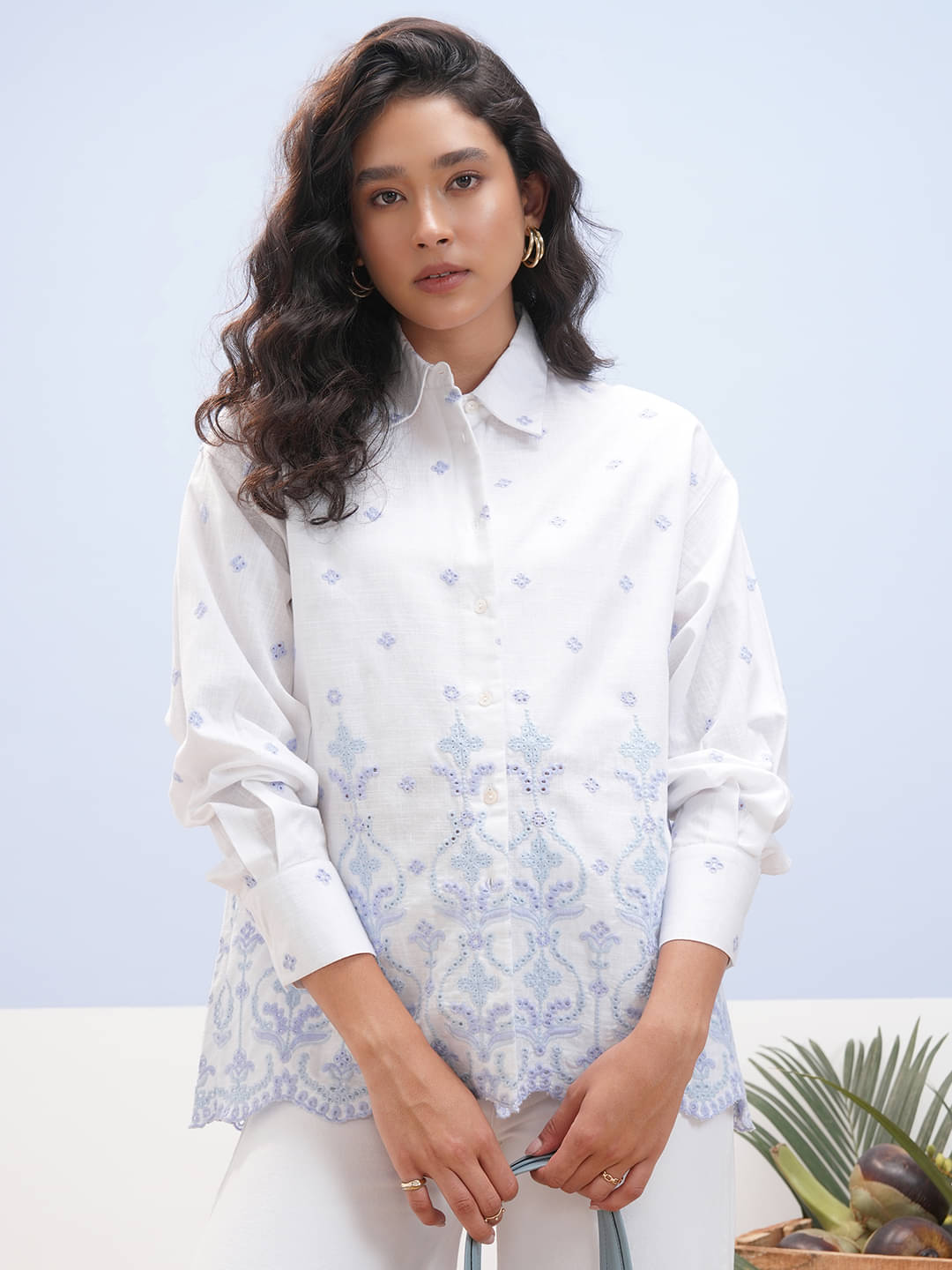    			Vishudh Women Self Design Cotton Shirt ( Blue )