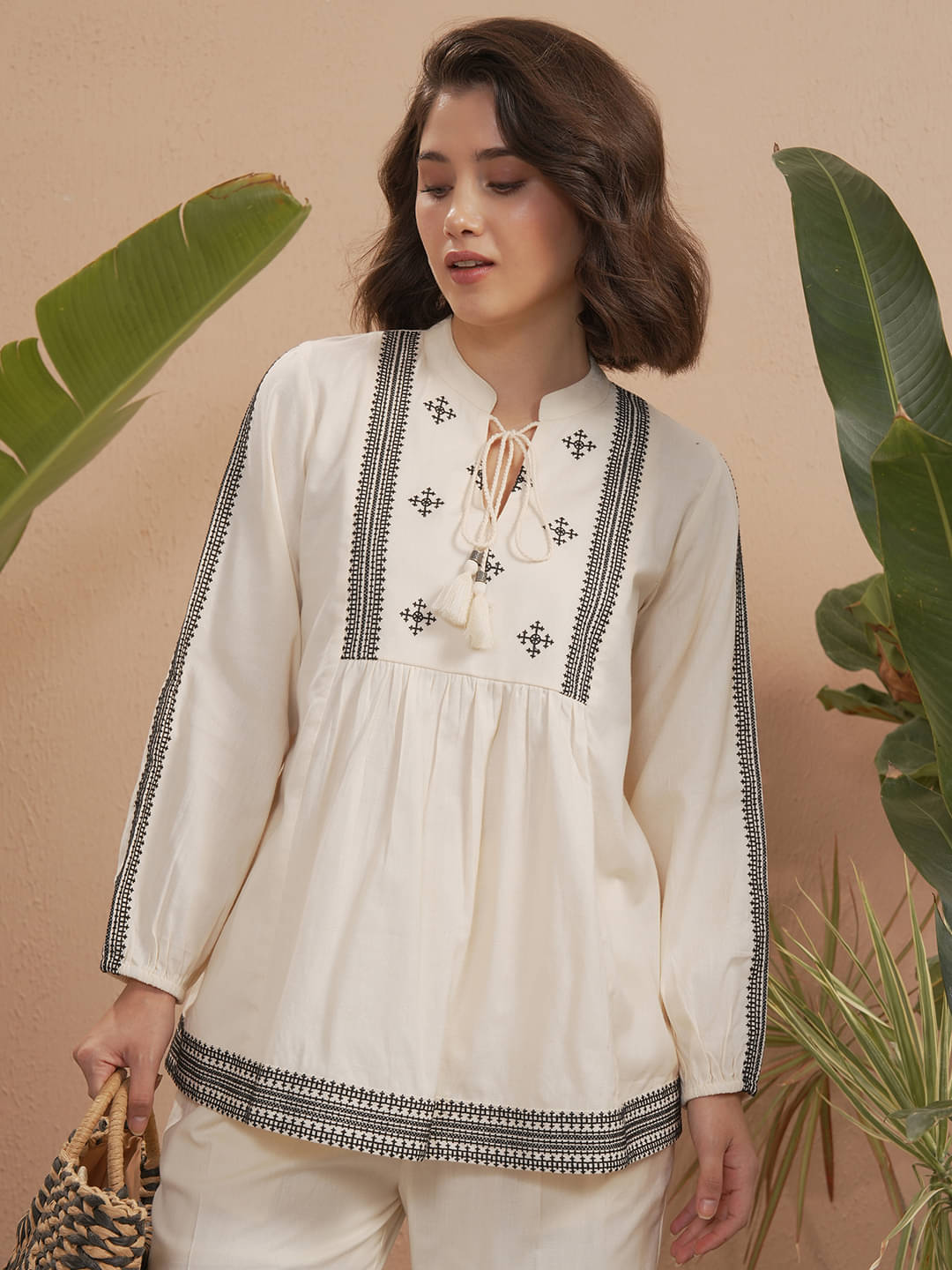     			Vishudh Women's Cotton Blend A-Line Top ( Off White )