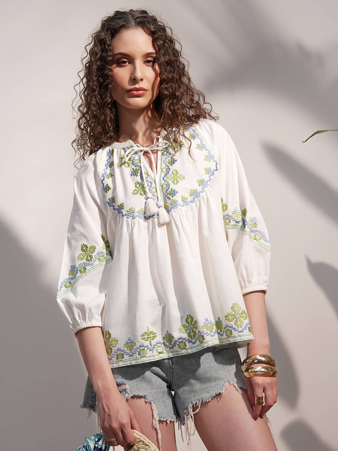     			Vishudh Women's Cotton Blend A-Line Top ( White )