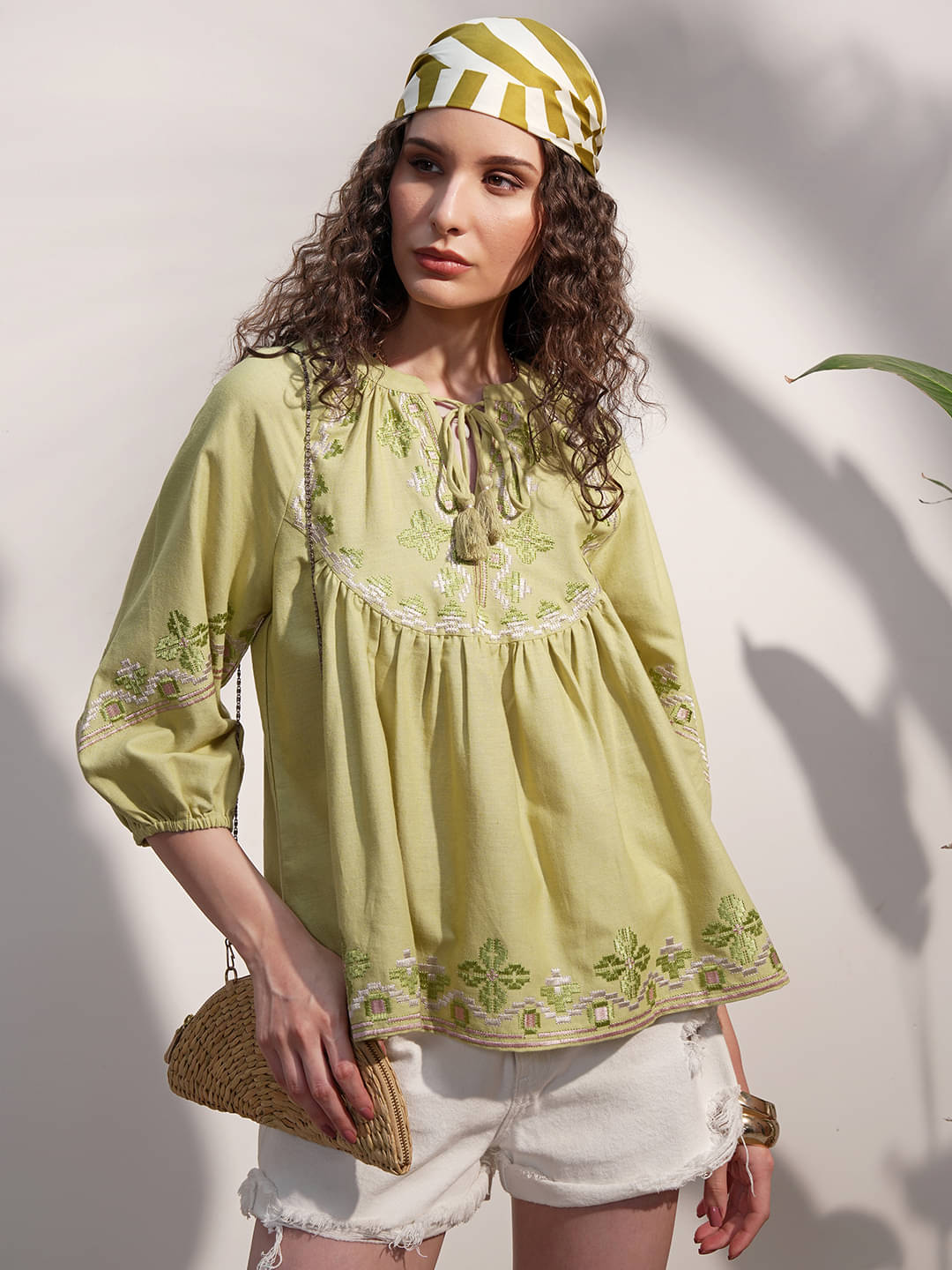 Vishudh Women's Cotton Blend A-Line Top ( Green ) Vishudh Women's Cotton Blend A-Line Top ( Green )