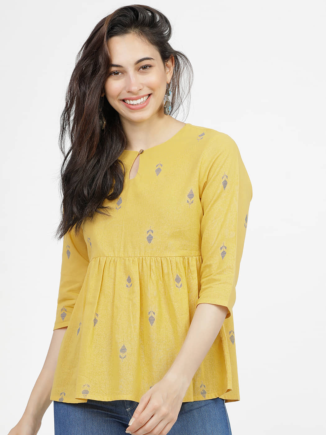 Vishudh Women's Cotton Empire Top ( Mustard )