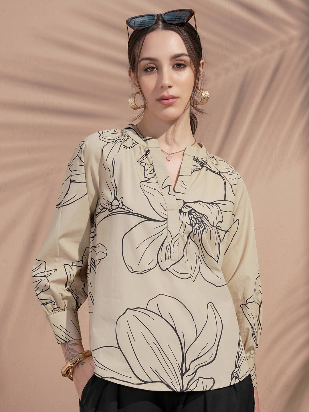 Vishudh Women's Cotton Regular Top ( Tan ) Vishudh Women's Cotton Regular Top ( Tan )