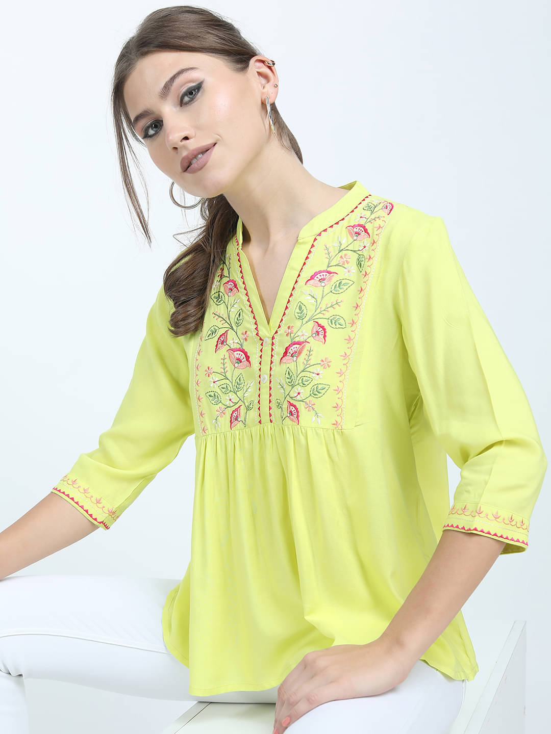 Vishudh Women's Viscose Regular Top ( Yellow ) Vishudh Women's Viscose Regular Top ( Yellow )