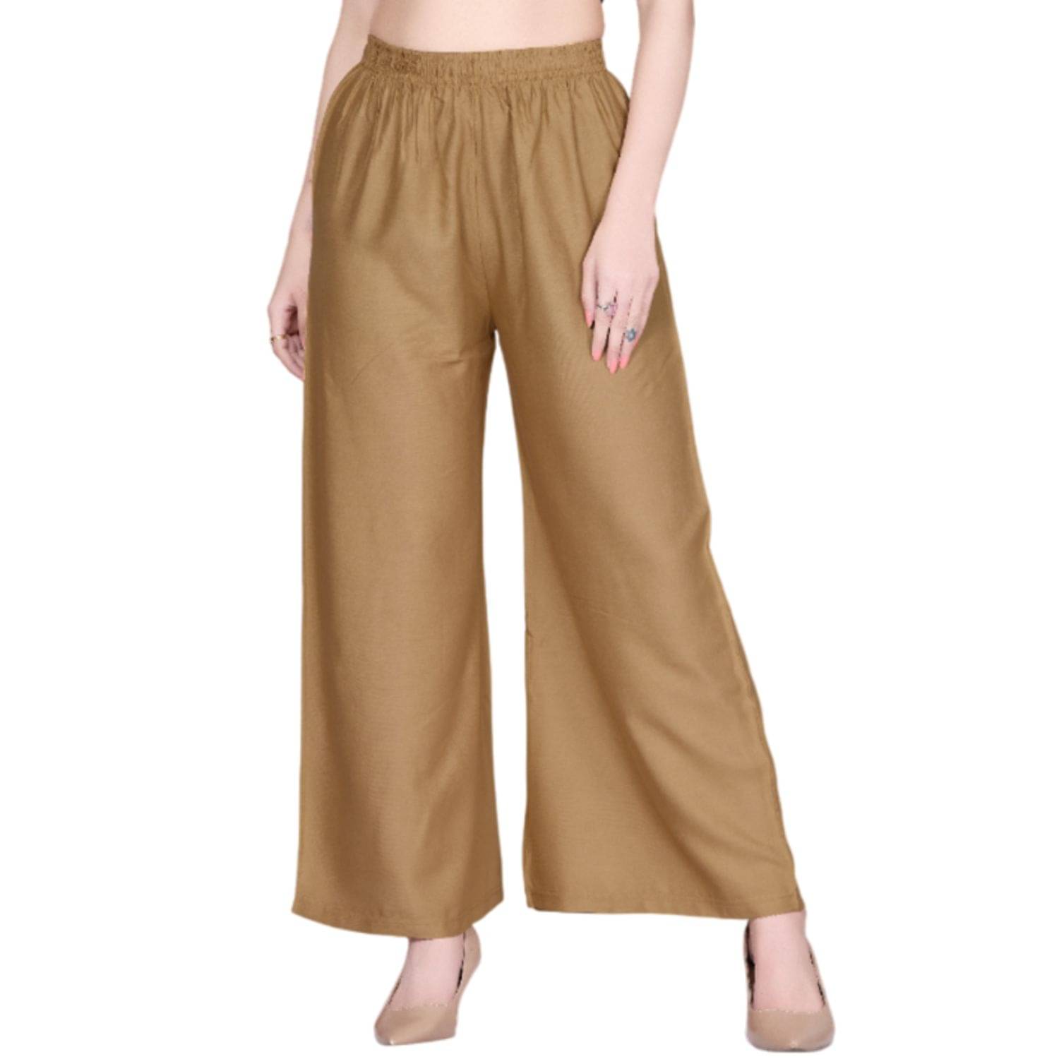 Vivika Women Rayon Solid Palazzos ( Beige ) Vivika Women Rayon Solid Palazzos ( Beige )