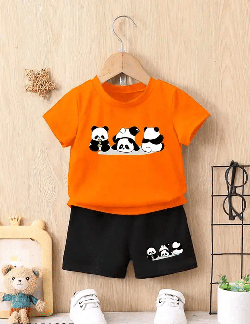     			WESEVEN Pack of 1 Unisex Cotton Blend T-Shirt & Shorts Set ( Orange )