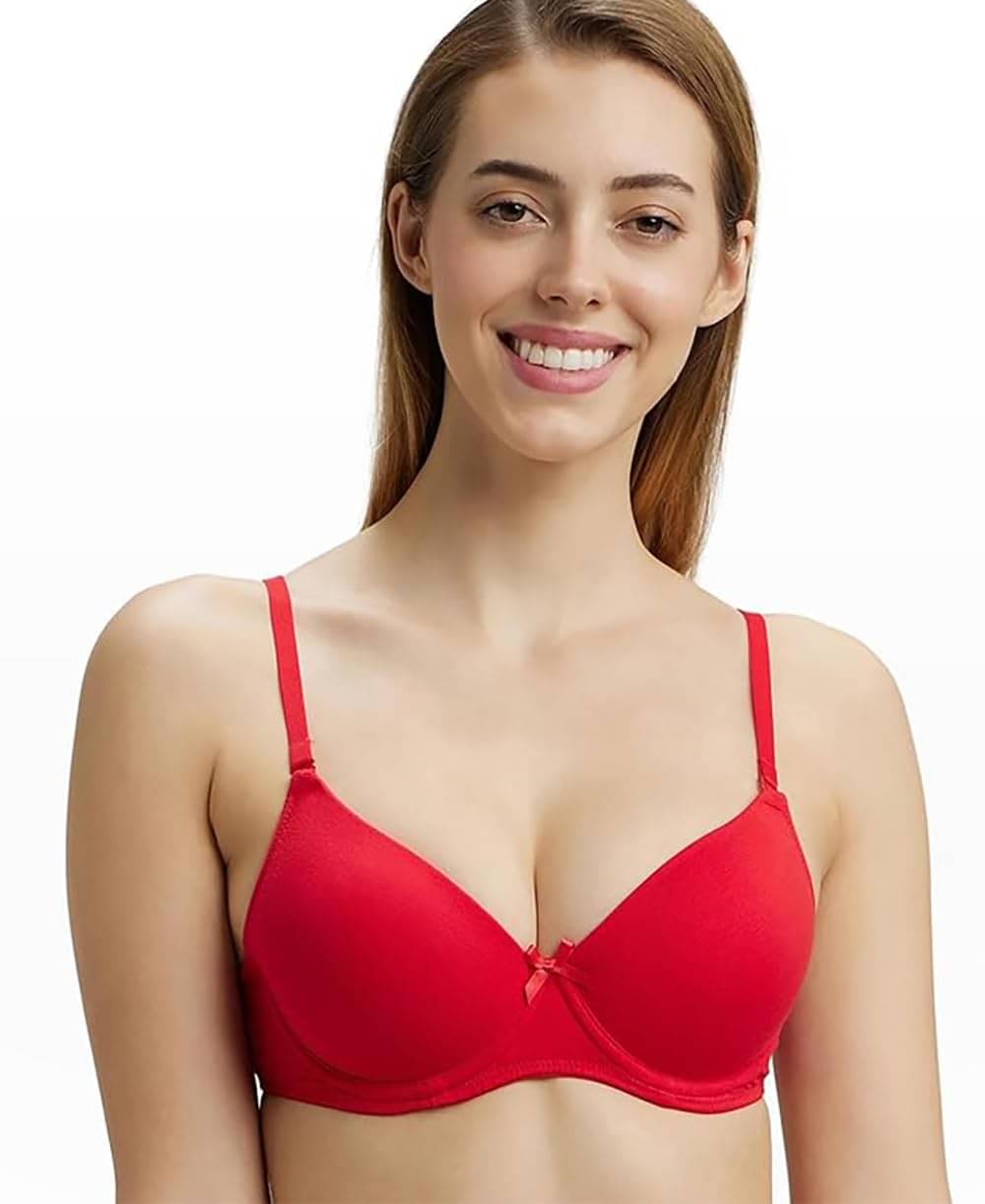 Women Vibes Pack of 1 Cotton Lightly Padded Everyday Bra For Women ( Red ) Women Vibes Pack of 1 Cotton Lightly Padded Everyday Bra For Women ( Red )