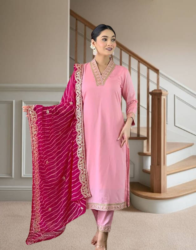piludi Women Viscose Embroidered Straight Kurti With Pants ( Pink ) piludi Women Viscose Embroidered Straight Kurti With Pants ( Pink )