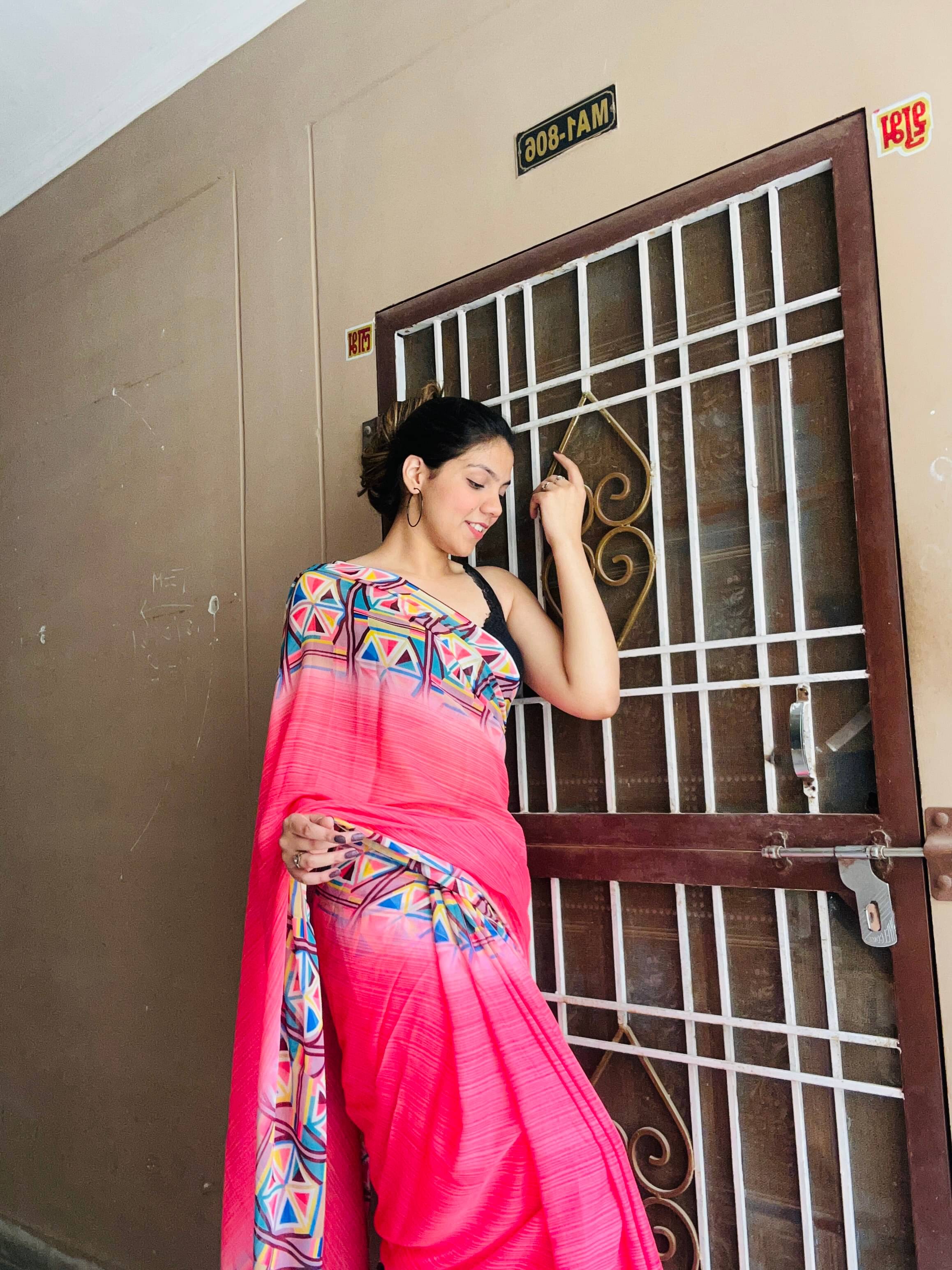 ANAND SAREES Georgette Printed Ilkal Saree With Unstitched Blouse Piece ( Pink ) ANAND SAREES Georgette Printed Ilkal Saree With Unstitched Blouse Piece ( Pink )
