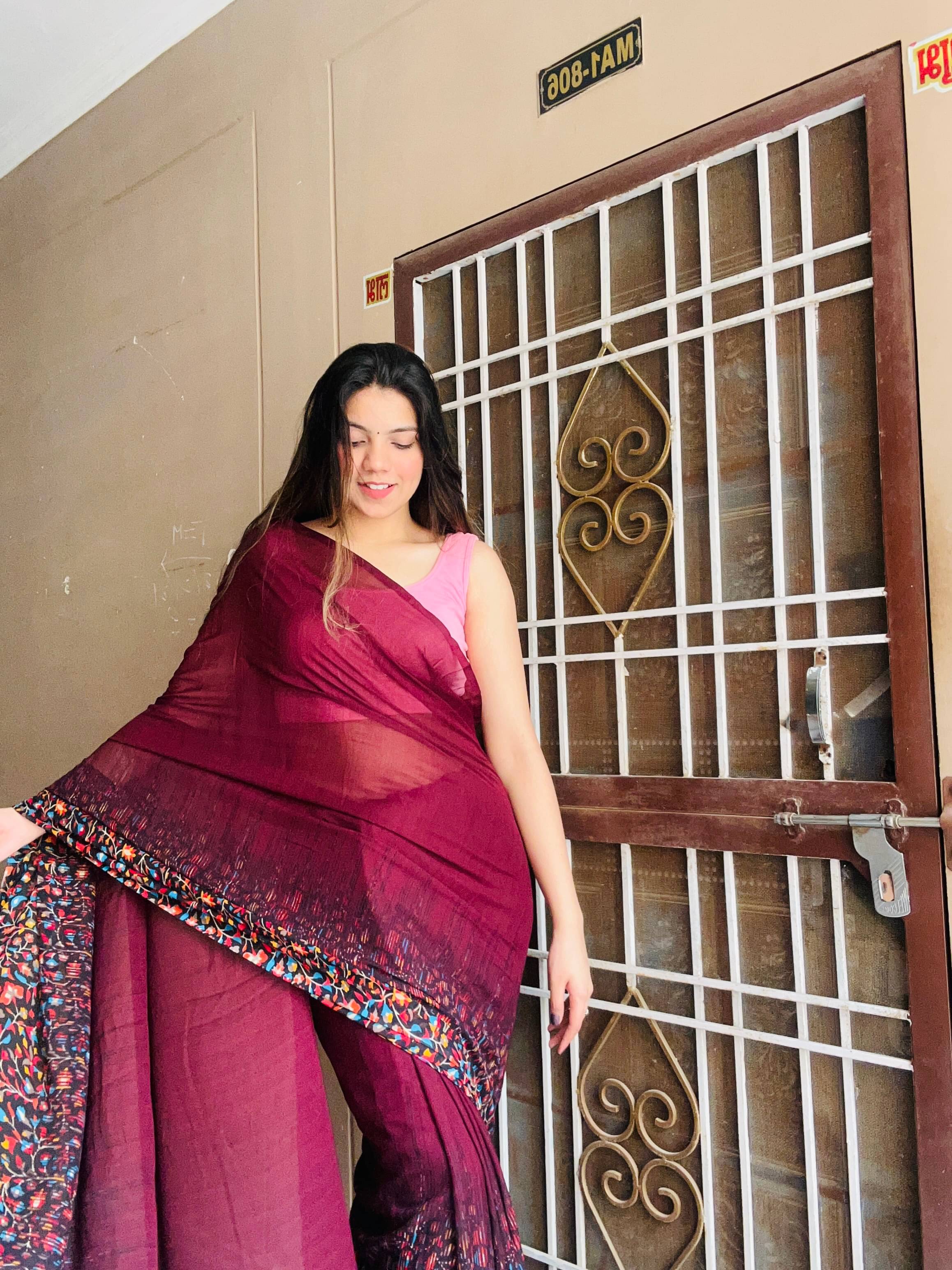     			ANAND SAREES Georgette Printed Ilkal Saree With Unstitched Blouse Piece ( MAROON )