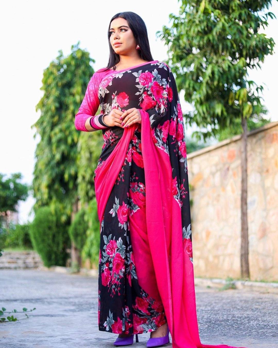     			ANAND SAREES Georgette Printed Ilkal Saree With Unstitched Blouse Piece ( PINK )