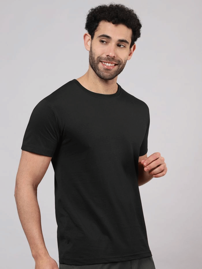 AYARTH Men Cotton Regular Fit Solid T-Shirt ( BLACK )     			AYARTH Men Cotton Regular Fit Solid T-Shirt ( BLACK )