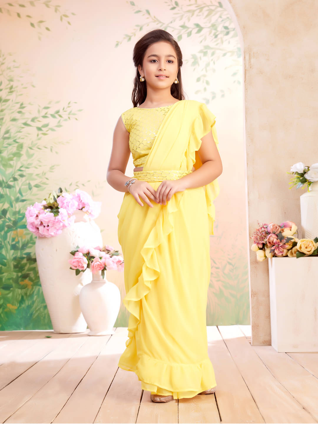     			Aarika Georgette Lehenga Choli Set For Girls ( Pack of 1 , Yellow )
