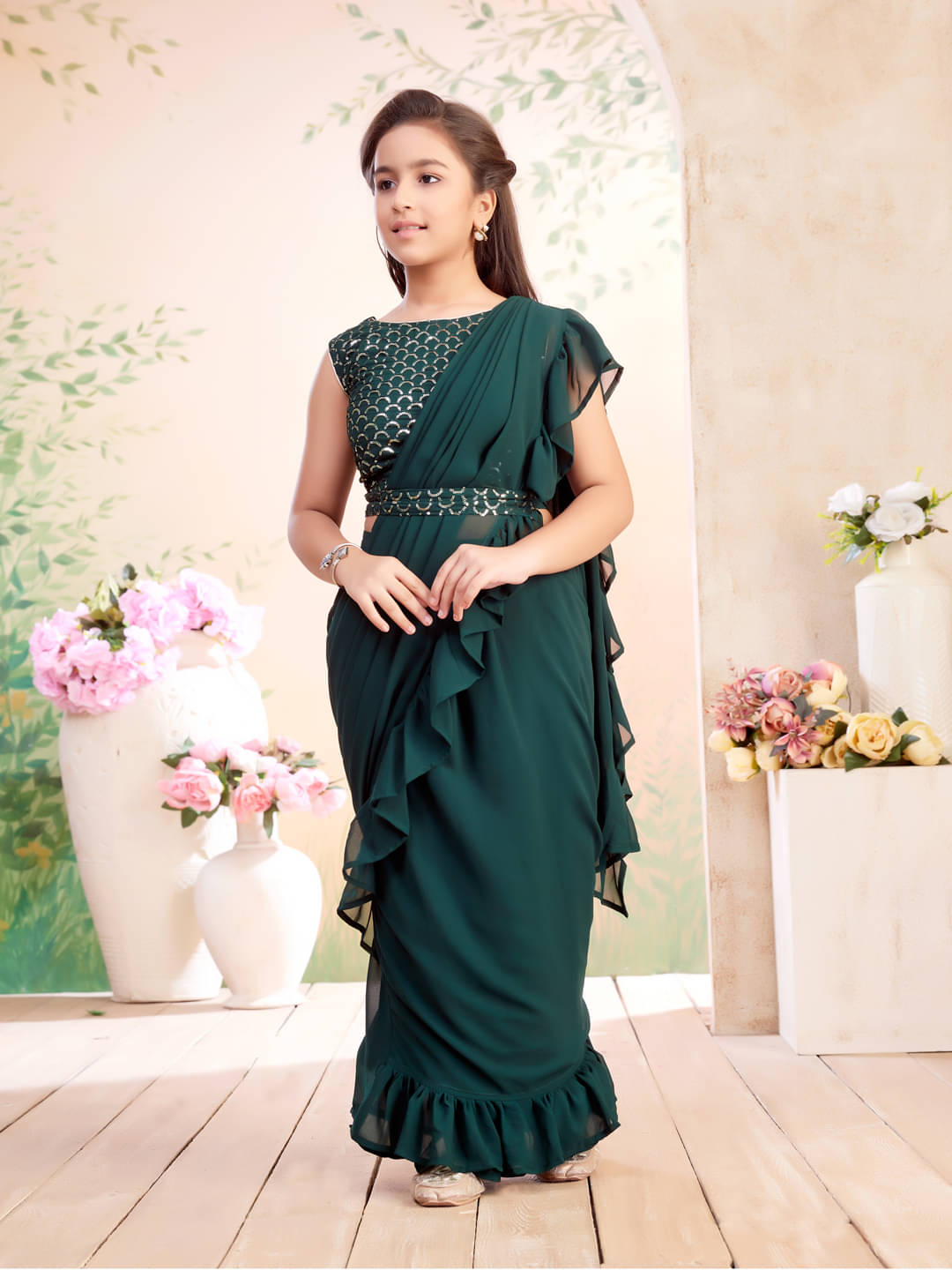     			Aarika Georgette Lehenga Choli Set For Girls ( Pack of 1 , Dark Green )