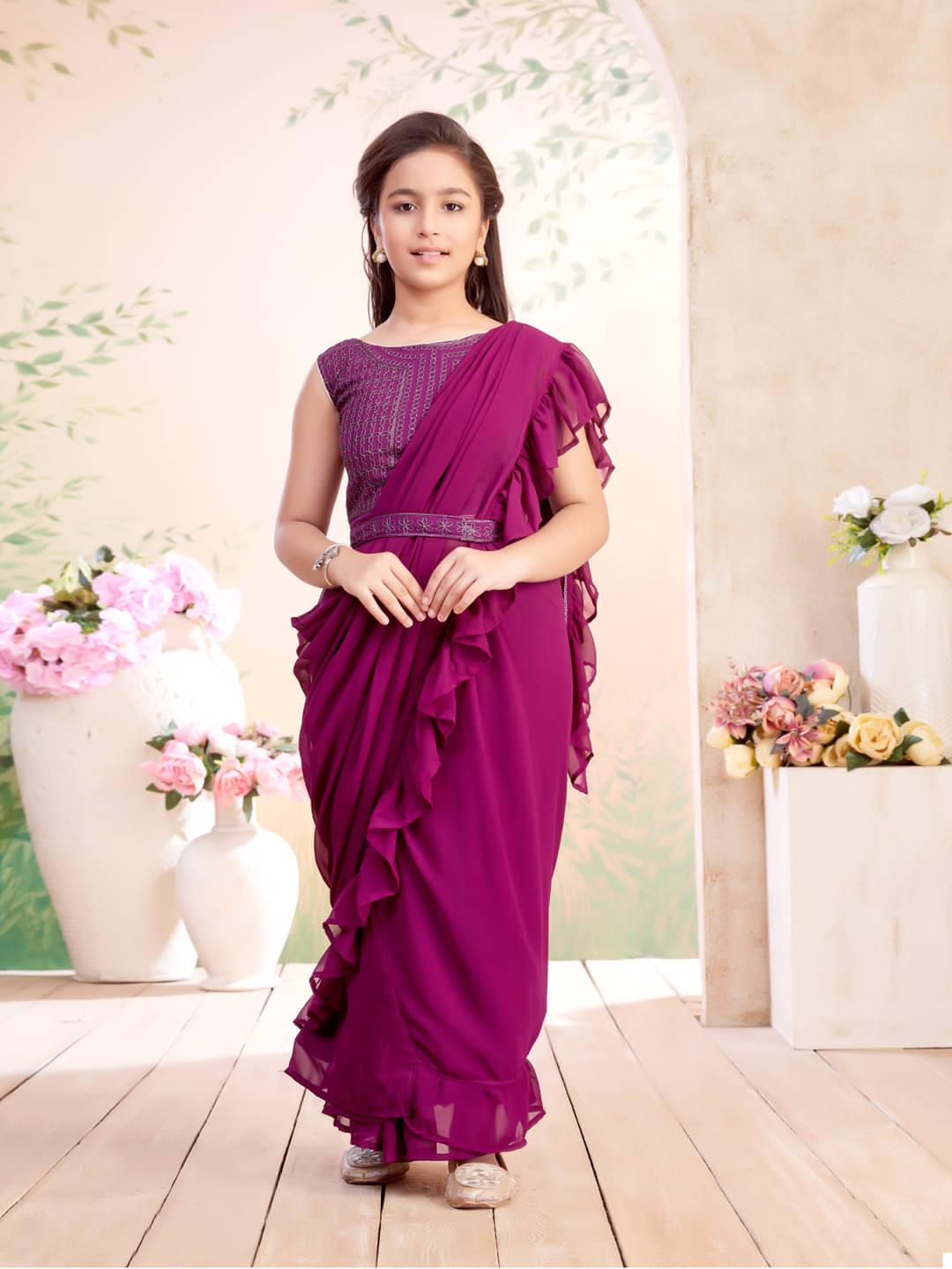     			Aarika Georgette Lehenga Choli Set For Girls ( Pack of 1 , Wine )